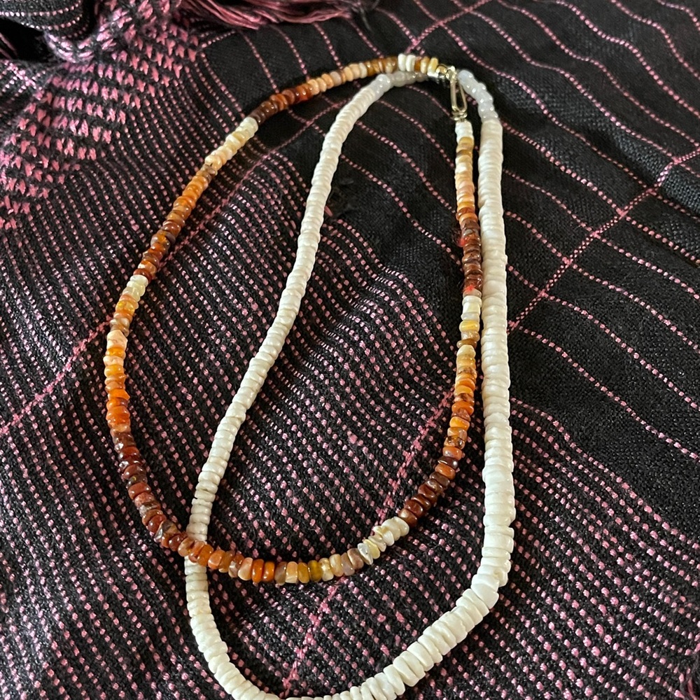 90s y2k puka shell necklace set coastal style shell agate beaded layering summer
